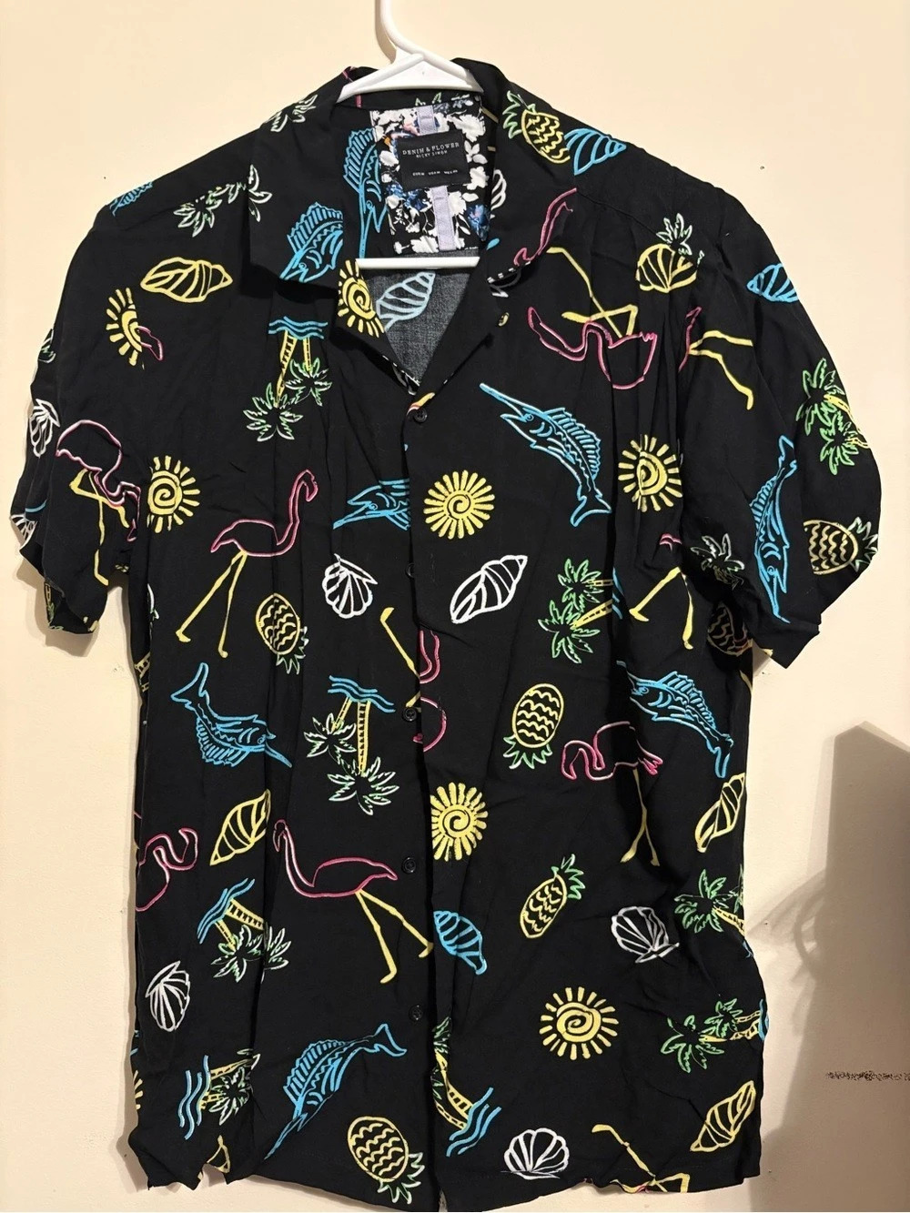 Denim & Flower Floral Button Down Shirt in Black Size Medium